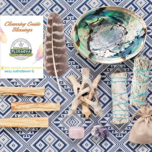 White Sage Cleansing Kit Smudge Set with Abalone Shell Holy Wood Incense Feathers Crystal for Entryways, Bedrooms and Living Spaces