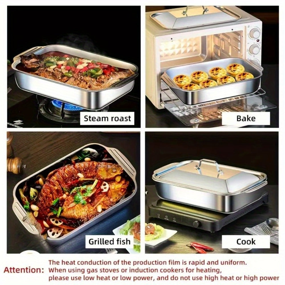 Stainless Steel Baking Trays with Lids – Large Capacity Sheet Pan Set for BBQ, Bread, Desserts, Seafood & Buffets | Family Gatherings