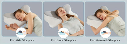 Memory Foam Cervical Pillow Contour Neck Support Orthopedic Bed Pillow for Side Back Stomach Sleepers with Cooling Pillowcase Queen King