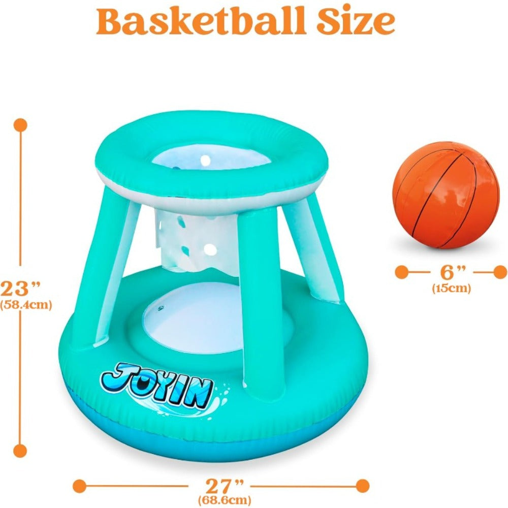 Inflatable Pool Volleyball Set with Basketball Hoop, 2-in-1 Floating Net Court Game for Kids & Adults