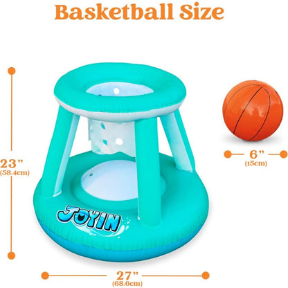 Inflatable Pool Volleyball Set with Basketball Hoop, 2-in-1 Floating Net Court Game for Kids & Adults