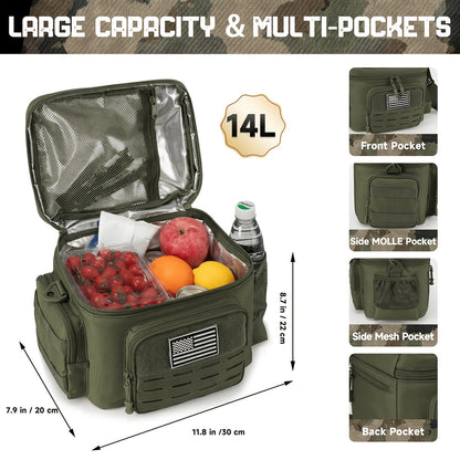 Tactical Insulated Cooler Lunch Box with MOLLE Webbing – Expandable & Leakproof, 3.7 Gal or 18L, for Hunting, Camping