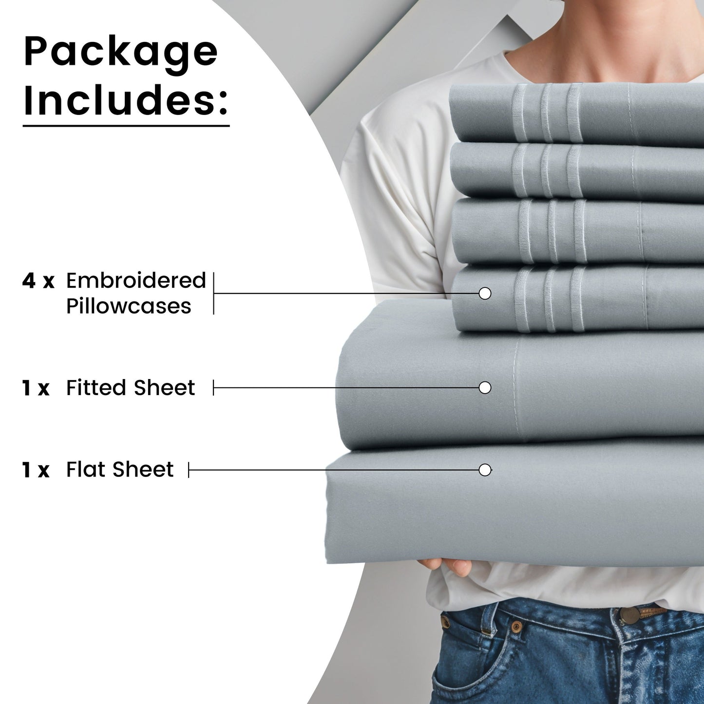 Fitted Sheet Set 6-Piece Brushed Polyester Deep Pocket Bed Sheets 20 Colors Hotel Luxury Bedding with Embroidered Pillowcases