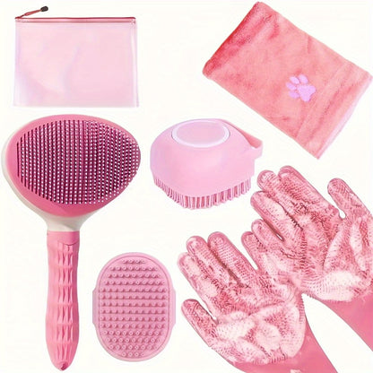 Dog Grooming Kit Set 6pcs – Pet Brush, Microfiber Towel, Washing Gloves & Shedding Tool, No Power Required