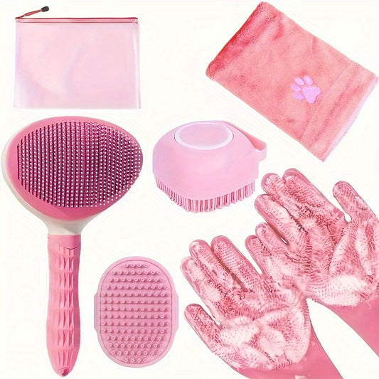 Dog Grooming Kit Set 6pcs – Pet Brush, Microfiber Towel, Washing Gloves & Shedding Tool, No Power Required
