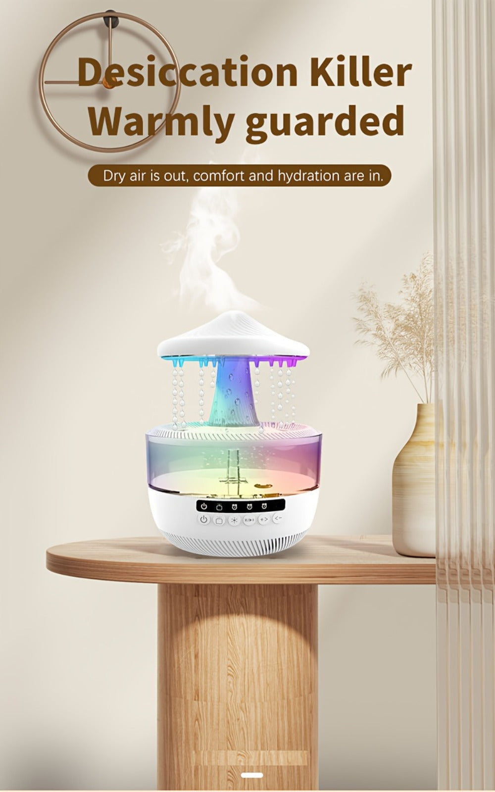 Aromatherapy Diffuser Humidifier Upgraded Colorful Raindrop Music Design 7-Color LED Night Light Large Capacity Quiet Operation for Bedroom