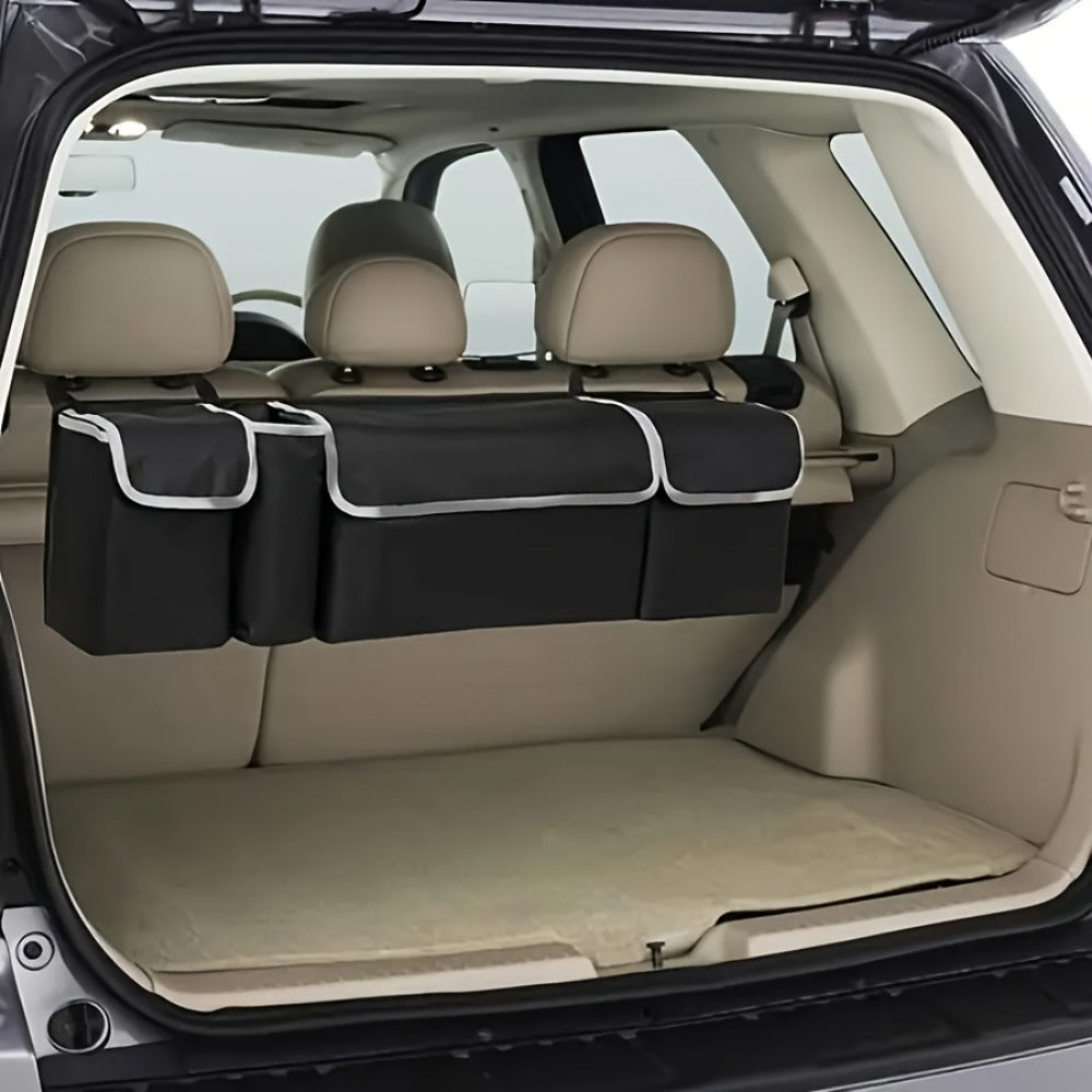 Rear Seat Hanging Car Trunk Organizer with Four Pockets, 36 x 14.2 x 4.7 Inches and Black Finish