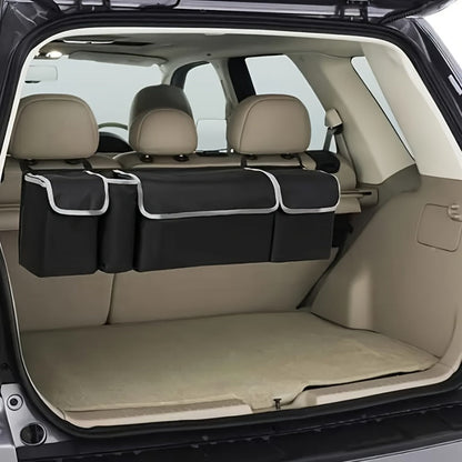 Rear Seat Hanging Car Trunk Organizer with Four Pockets, 36 x 14.2 x 4.7 Inches and Black Finish