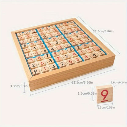 Wooden Sudoku Board Game for Kids & Adults, Logic Brain Teaser Puzzle with Challenge Cards, Number Thinking Educational Family Game