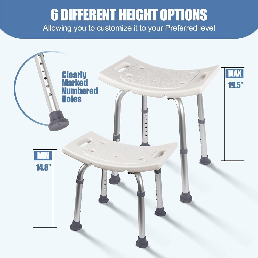 Shower Bench with Suction Feet, Adjustable Bath Stool, Aluminum, Bath Seat for Seniors, Adults & Disabled