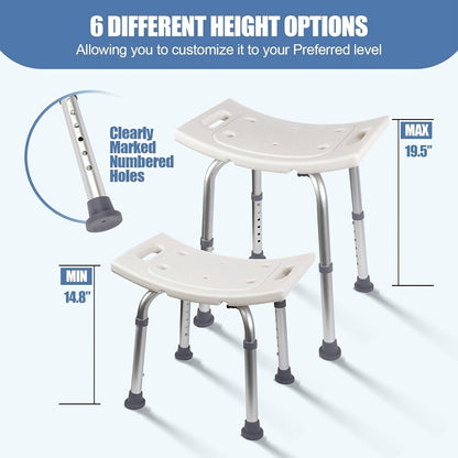 Shower Bench with Suction Feet, Adjustable Bath Stool, Aluminum, Bath Seat for Seniors, Adults & Disabled