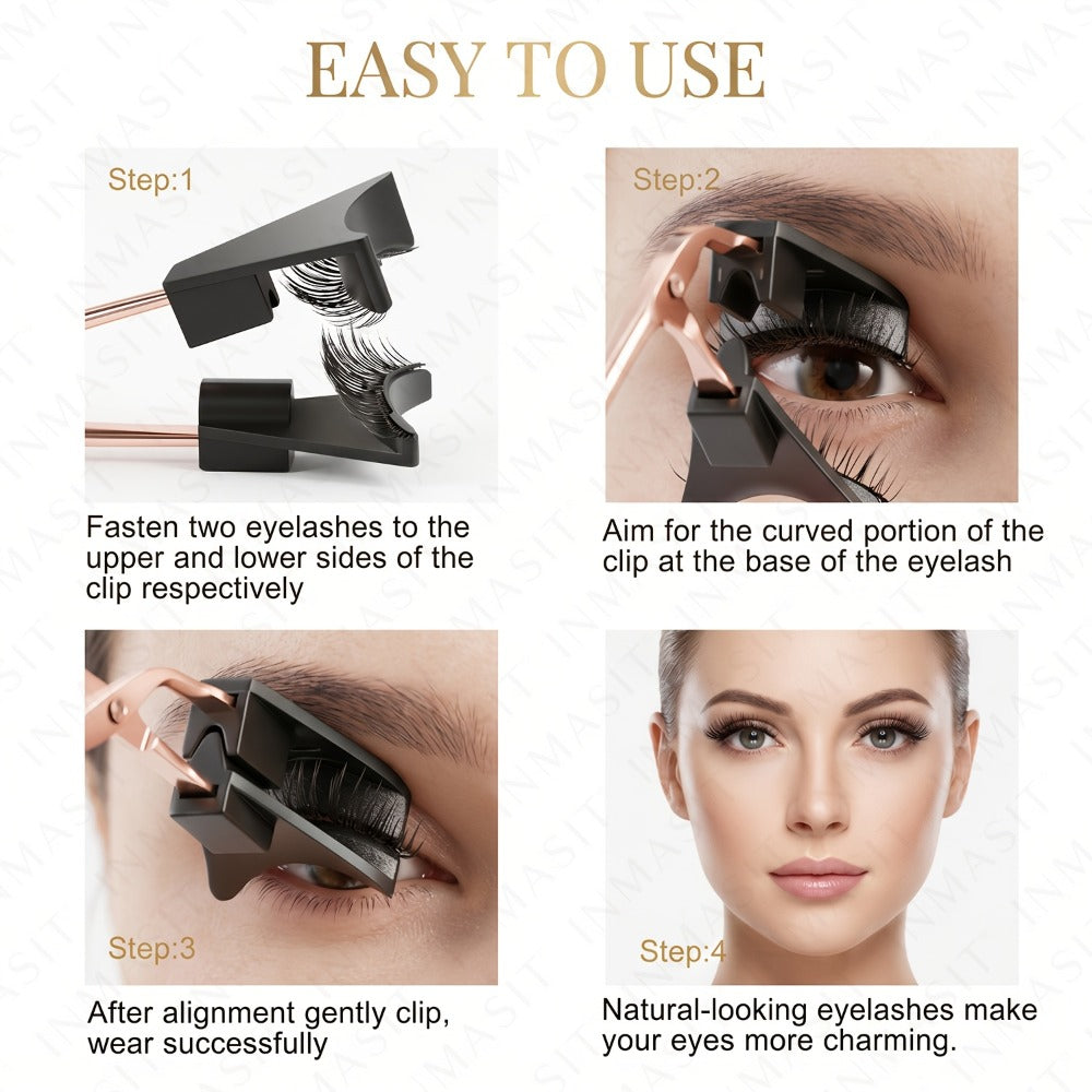 Eight-Piece Black Magnetic False Eyelash Kit with Rectangular Case, Applicator, Tweezers and Brush