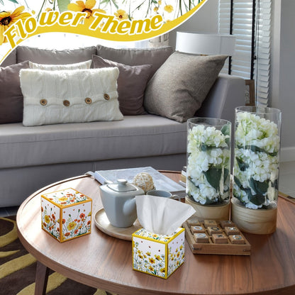 Facial Tissues Cube Box 12 Pack 3-Ply 600 Sheets Soft Bulk Tissue Boxes Flower Design for Bedroom Car Office Desk Spring Summer Home Decor