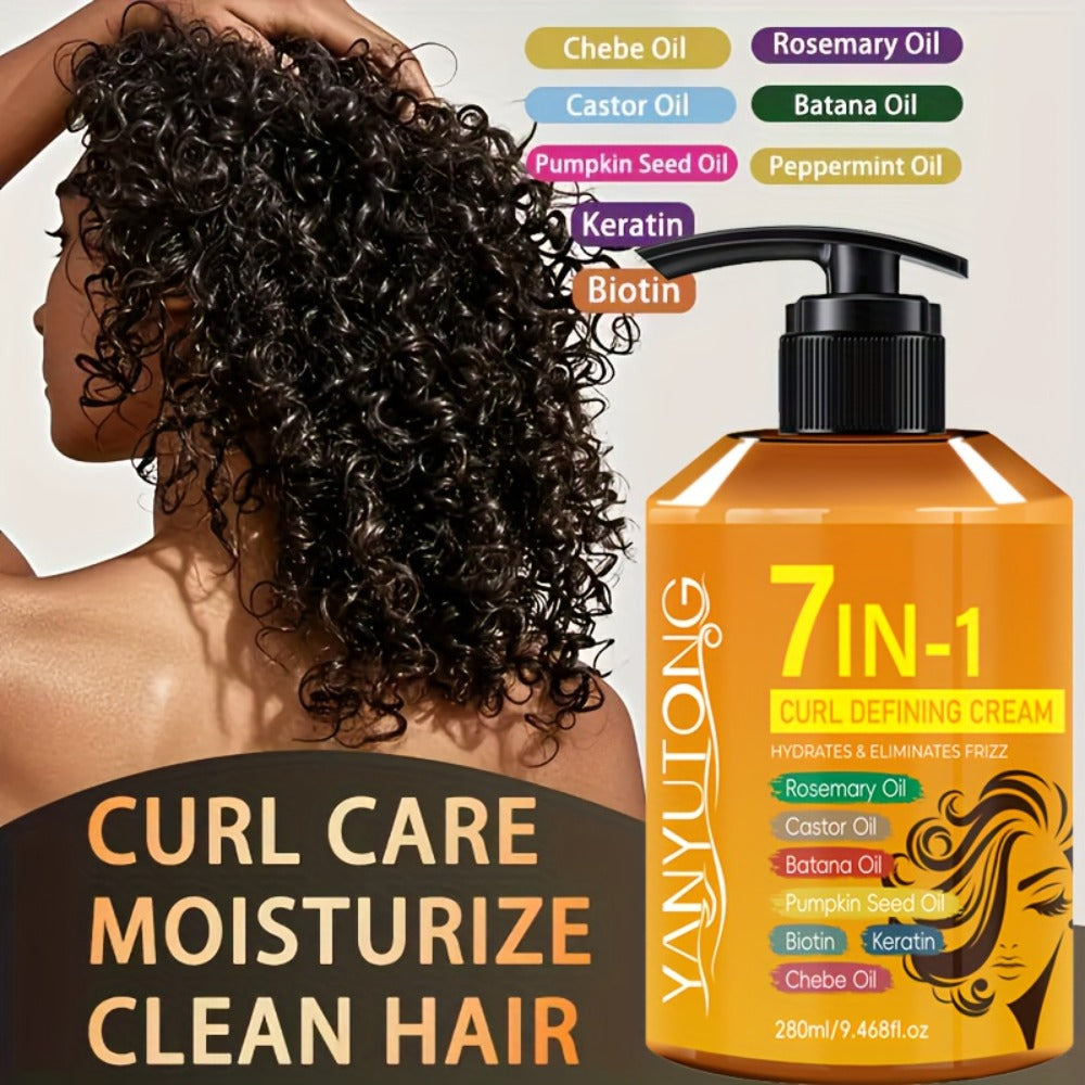 Argan Oil & Rosemary Curling Cream 280ml – 7-in-1 Moisturizing Long-Lasting Hold, Defines Waves & Curls, Naturally Fluffy Frizz-Free Finish