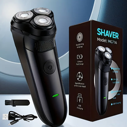 Electric Shaver Cordless Rotary Grooming Kit with USB Charging Cable in Blue or Black for Daily Use