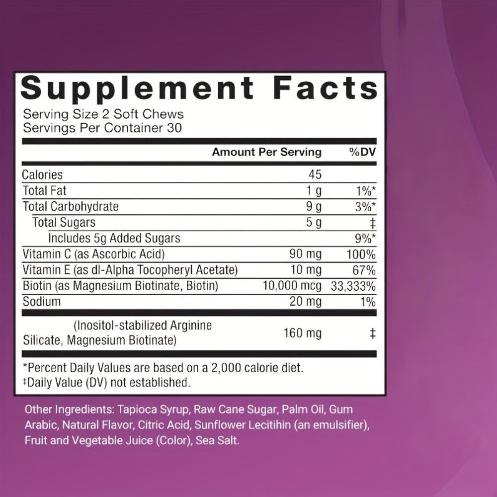MONTUE Biotin Hair Gummies with Arginine, Vitamin C & Vitamin E, Daily Hair Nourishment Supplement for Women