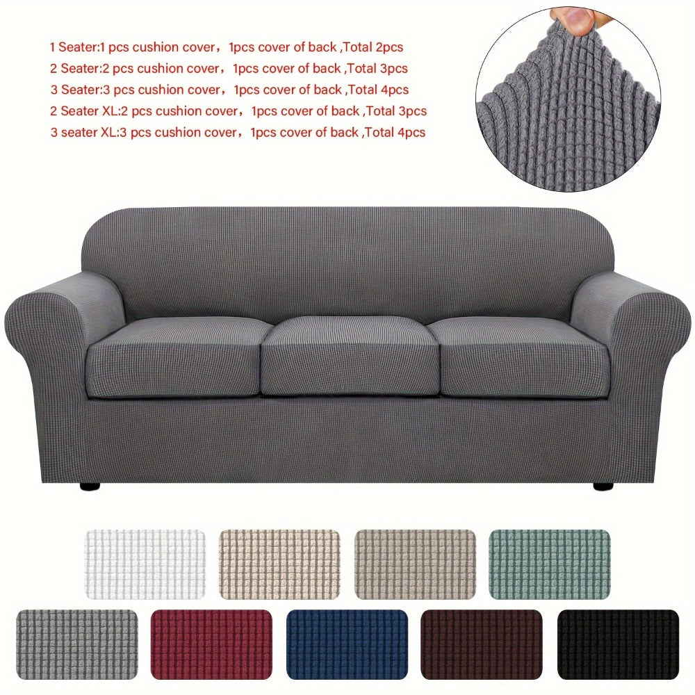 Sofa Cover Grid Jacquard Elastic Full-Cover Slipcover with Elastic Fit for 1 to 3 Seats and XL Sofas