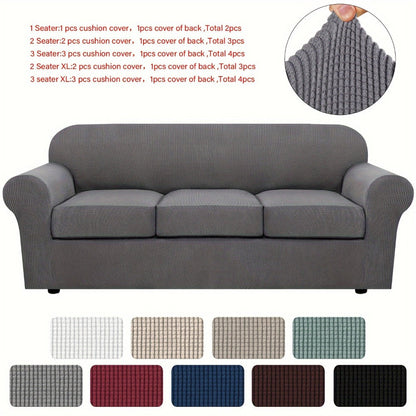 Sofa Cover Grid Jacquard Elastic Full-Cover Slipcover with Elastic Fit for 1 to 3 Seats and XL Sofas