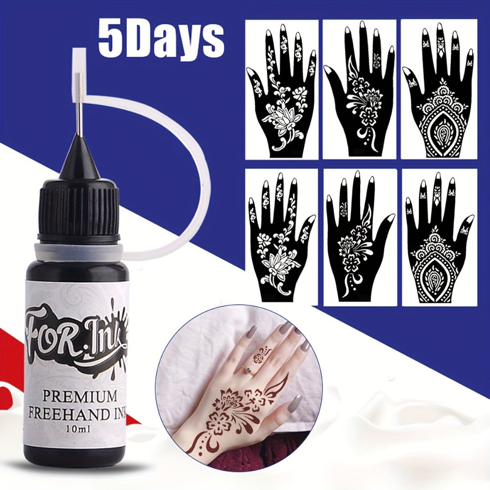 Fake Freckles Jagua Gel Kit Semi-Permanent Temporary Tattoo Ink, 3 Brown & Red Ink Bottles, 6 Stencils &