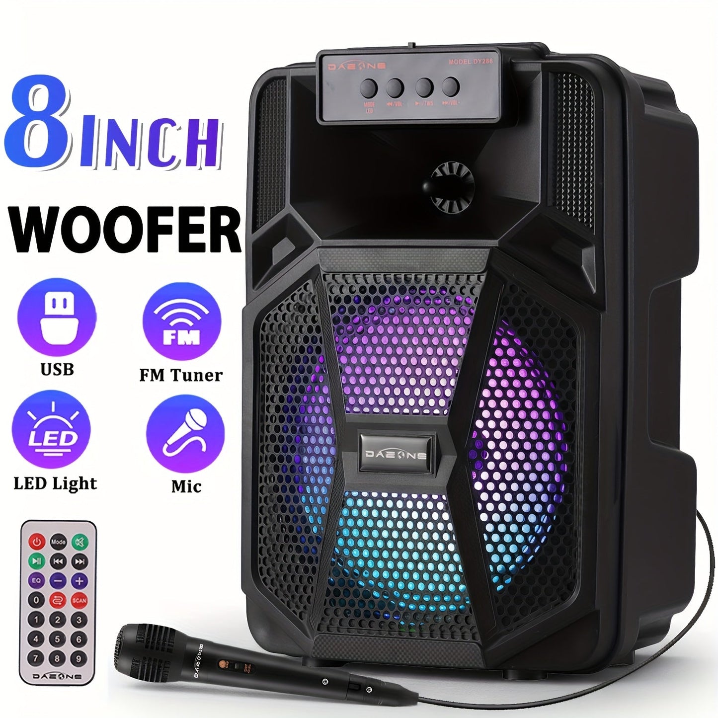 PA Speaker Karaoke Machine 3000W with Dual 6.5" Woofers, Bluetooth Wireless, FM Radio, Party Lights