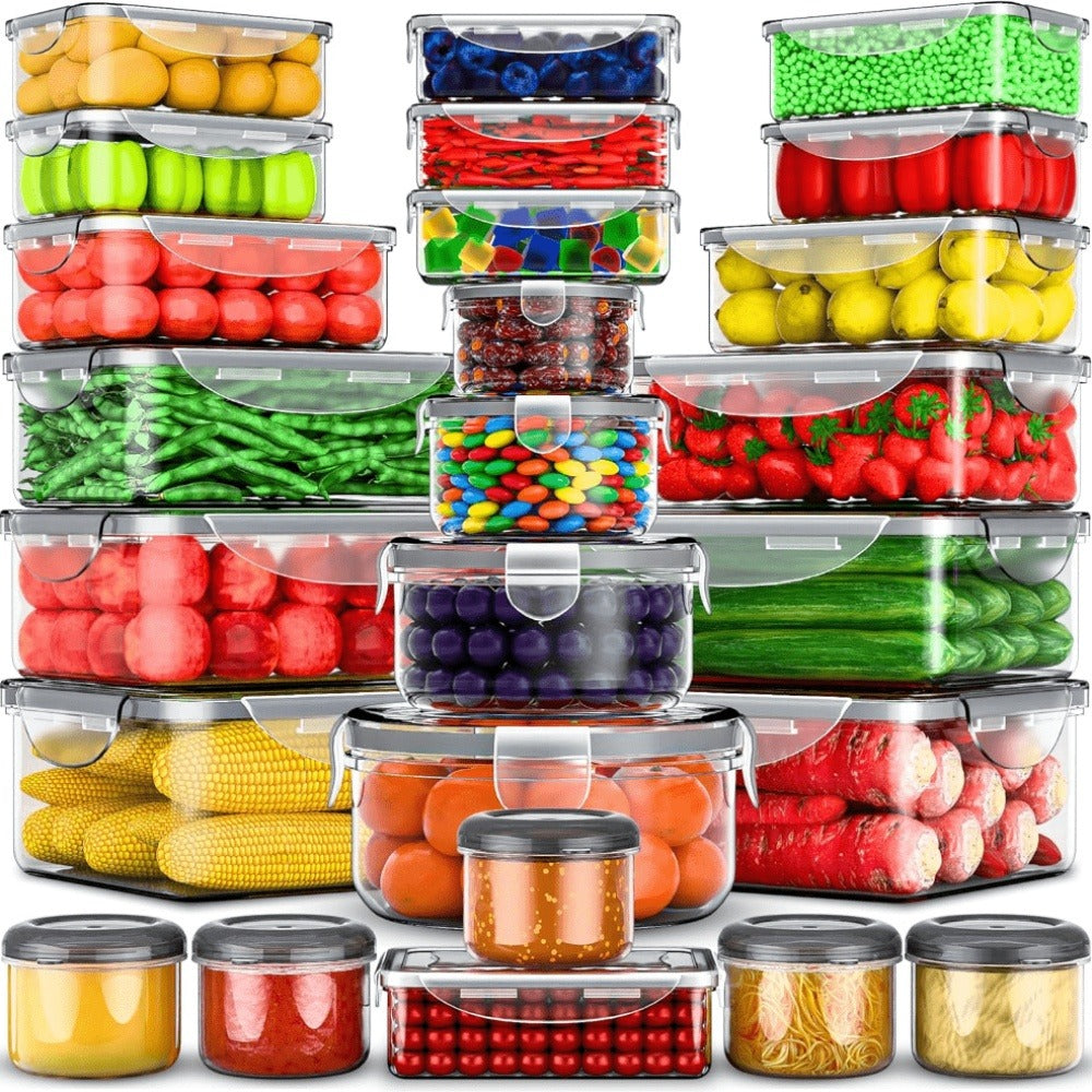 Meal Prep Box Food Storage Organizer with Stackable Lidded Plastic Sets in Three Piece Counts