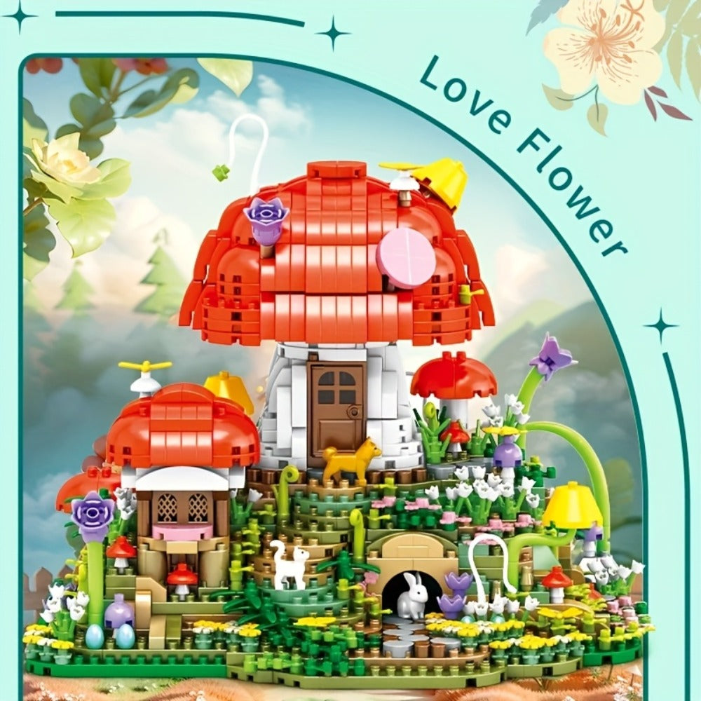 Fairy Mushroom House Building Blocks Set 2000+ Pcs – Mythical Fantasy Miniature Architecture Model 663 Desktop Decoration Display for Adults