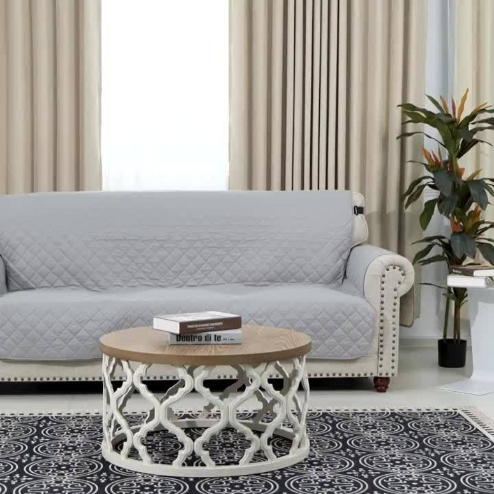 Sofa Cover Five-Layer Quilted Microfiber Protector with Elastic Strap and Foam Anchors for 3 or 4 Seats