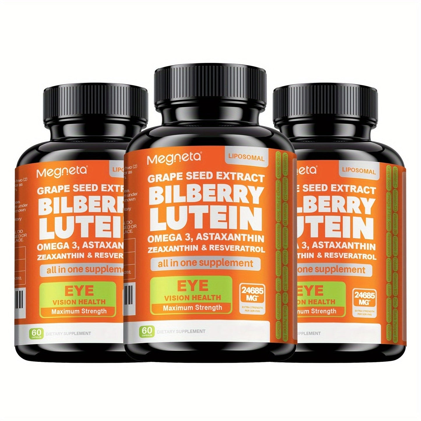 Eye Vitamins with Lutein & Zeaxanthin Capsules, Enhanced with Astaxanthin, Omega-3, Bilberry & Resveratrol for Vision Health Support