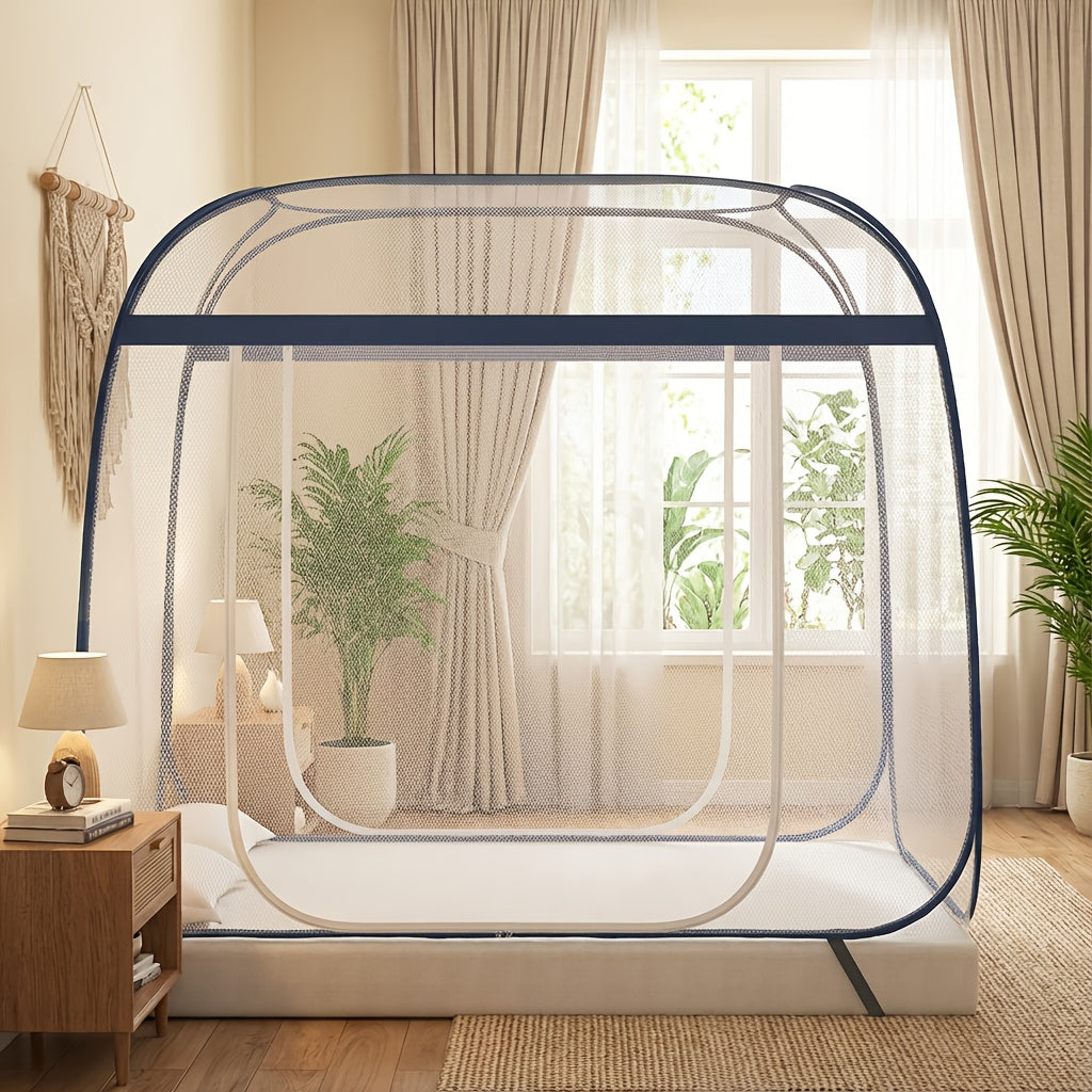 Mosquito Net Canopy Bed, Yurt Style 360° Full Coverage, Stainless Steel Frame, Easy Open Design for Bedroom