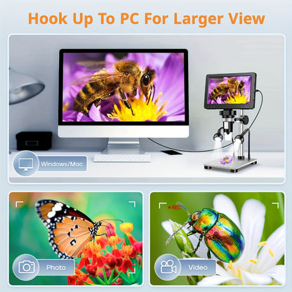 DM9 7-Inch Digital Microscope with Eight Lens LEDs, Two Side Lights and Tilting Screen for Coin and PCB Inspection