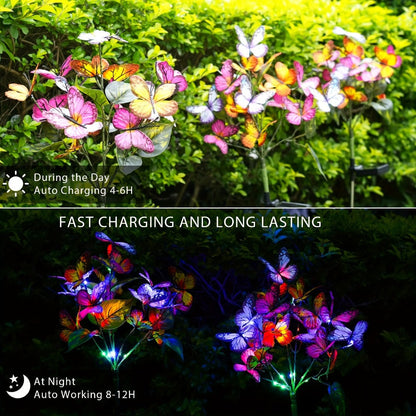 Solar Butterfly Garden Stake Lights Outdoor, 2pcs Colorful LED Solar Powered Lawn Insert Lights for Garden