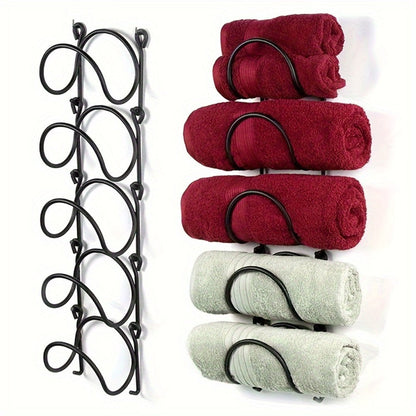 Wall Mounted Towel Rack with Hooks 6pcs Iron Hanging Rack Set Multi-Layer Wall Storage Organizer for Bathroom, Bedroom & Kitchen