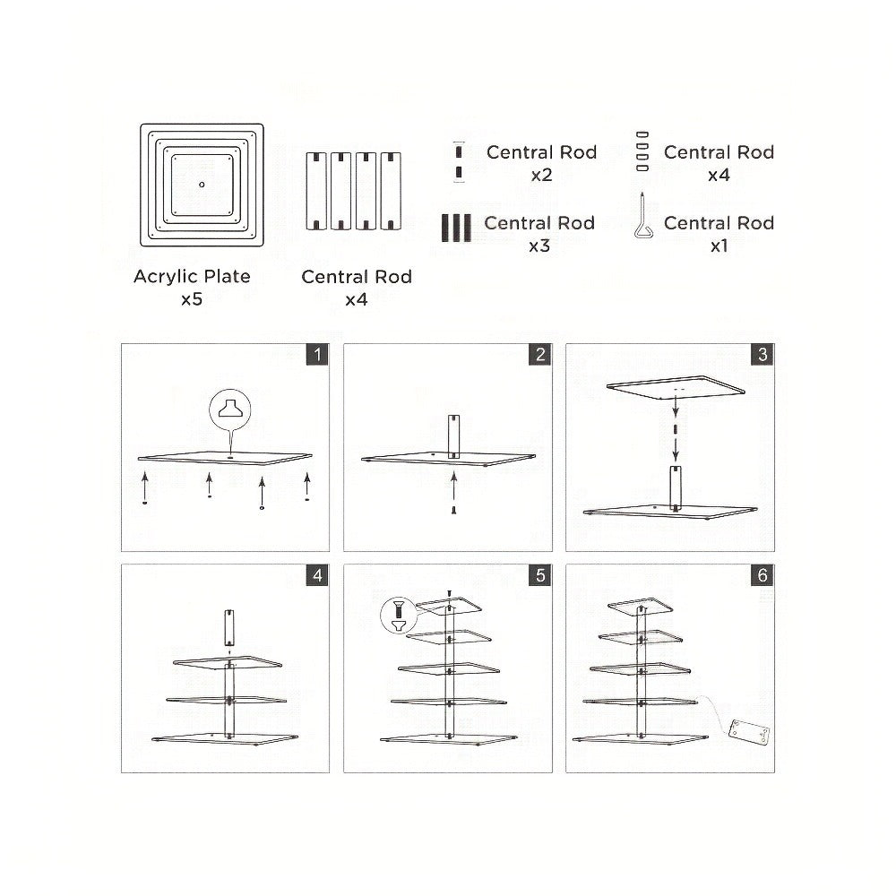 5-Tier Acrylic Cupcake Stand with LED String Lights for Entryways, Bedrooms and Living Spaces