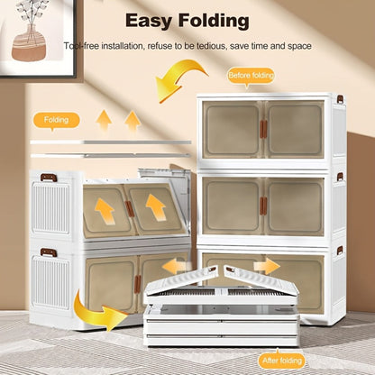 Storage Cabinet Collapsible Modular Locker with Magnetic Doors, Wheels and One to Five Layers
