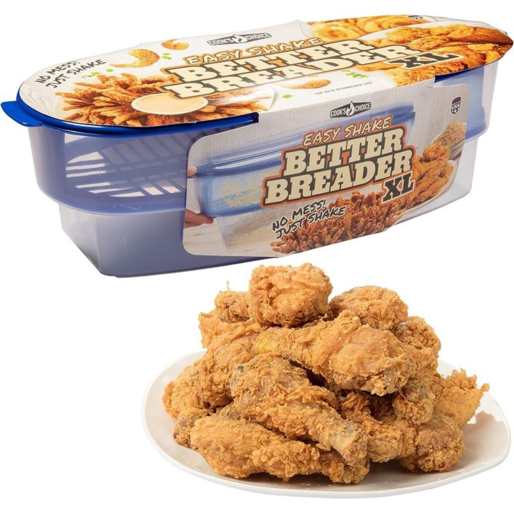 Breading Station Tray XL All-in-One Mess-Free Batter Bowl with Lid, Pour Seasoning Add Meat or Vegetables & Shake