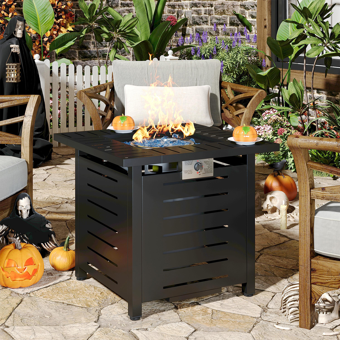 Propane Fire Pit Table Outdoor 50, 000 BTU Gas Fire Table with Lid Lava Rocks & Cover for Patio Backyard Deck Black Brown 40"/44"