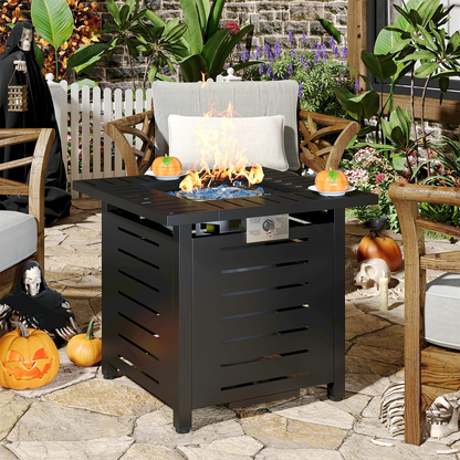 Propane Fire Pit Table Outdoor 50, 000 BTU Gas Fire Table with Lid Lava Rocks & Cover for Patio Backyard Deck Black Brown 40"/44"