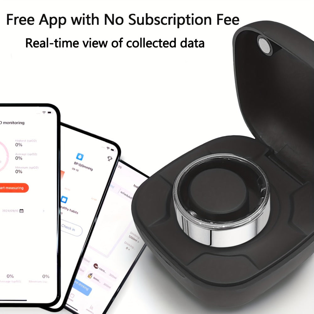 Screenless Smart Ring with Charging Case Options, Black, Gold or Silver Finish and Sizes 7–13