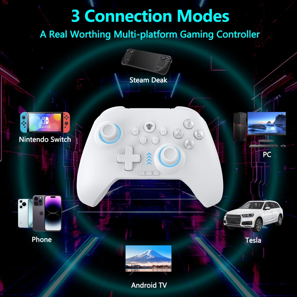 Three-Mode Wireless PC Controller with RGB Lighting, Hall Effect Joystick & Trigger, Programmable Buttons & Vibration for Windows PC