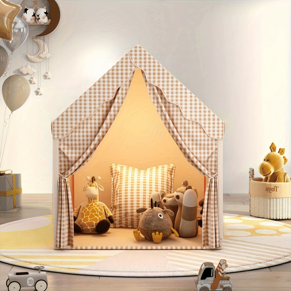 Kids Play Tent Cabin Style for Indoor Outdoor – Checked Polyester Playhouse for Toddlers Ages 2-6, Imaginative Role Play Pretend House |