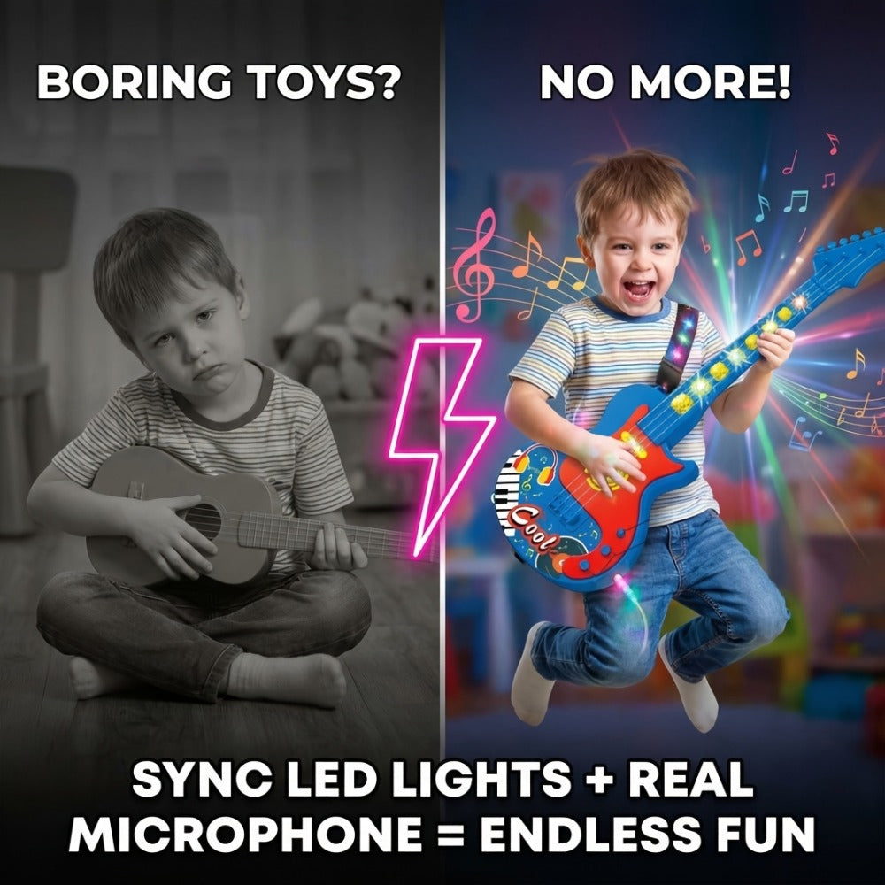 Kids Electric Guitar Toy with Microphone, Lights & Sounds, Musical Instrument Toy for Toddlers Ages 3-8