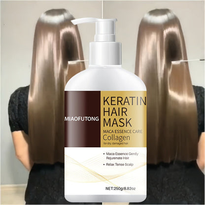 250g Keratin and Collagen Hair Mask in Pump Bottle with Argan, Castor and Rosemary Oils Named on Label