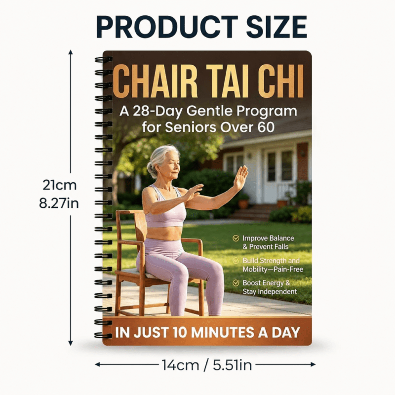 Chair Tai Chi Book for Seniors Over 60 – 28-Day Gentle Daily Program, Spiral-Bound Seated Exercise Guide for Balance Training
