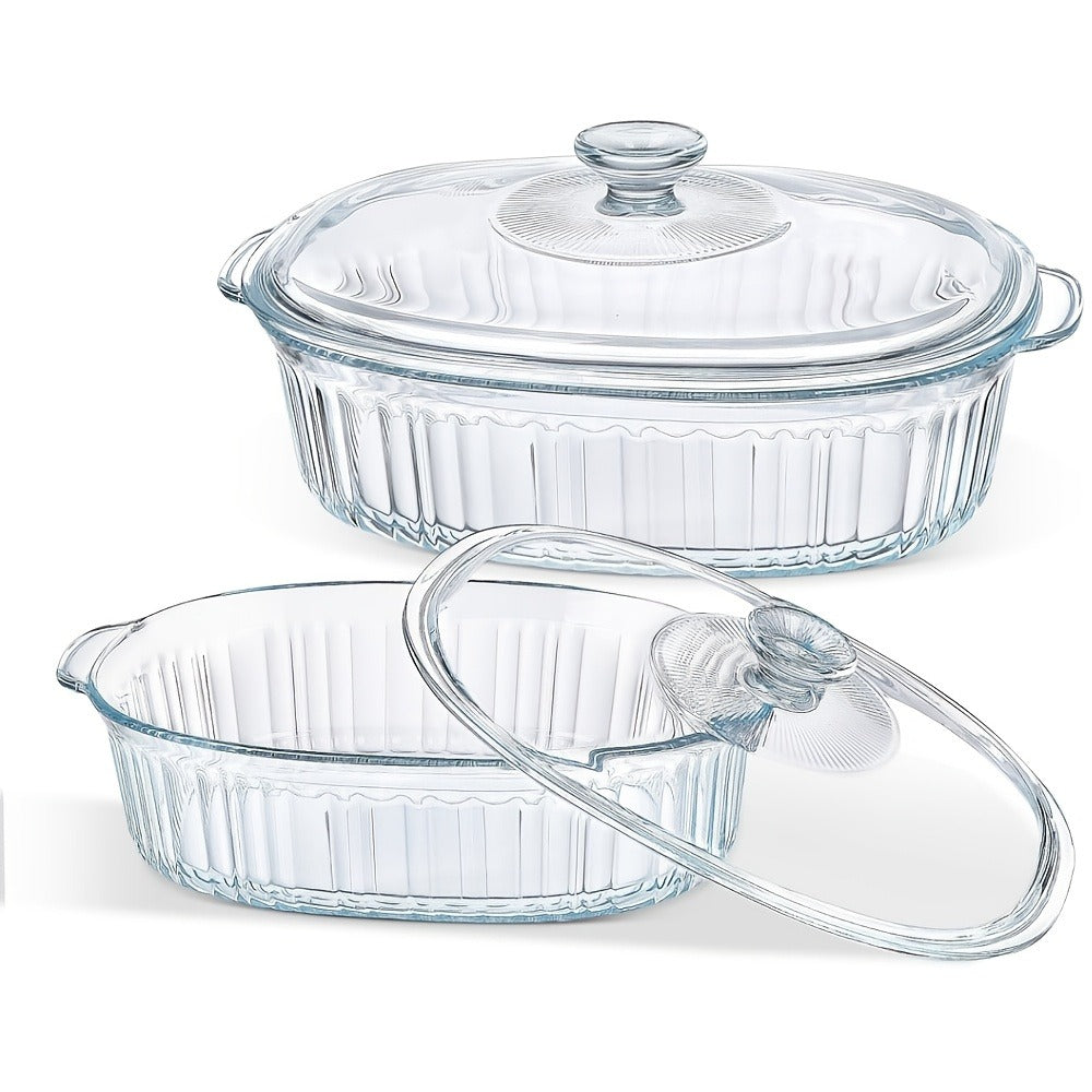 Glass Casserole Dish with Lid, Oval Ribbed Roasting Pan, Oven & Covered Baking Dish for Entryways, Bedrooms and Living Spaces