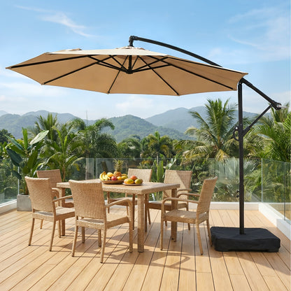 Patio Umbrella 10FT Cantilever Hanging Style with Crank, Push Tilt and Variant-Specific Cross Base