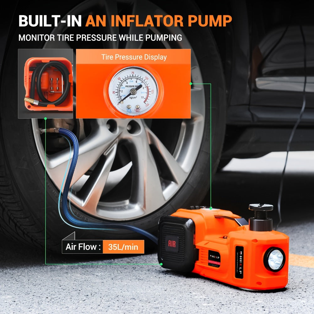 Electric Car Jack Kit 5 Ton 12V Hydraulic Lift – 6.1–17.7" Range with Impact Wrench for SUV Sedan Truck Tire Change & Garage Repair