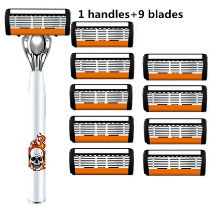 Men's Safety Razor with Replacement Blades - Anti-Slip Stainless Steel Handle Shaver for Beard & Sideburns