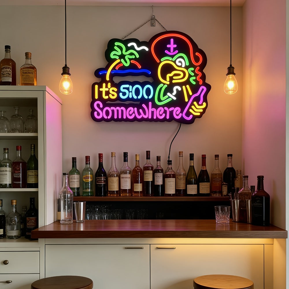 Neon Light Sign Beer O'Clock It's 5 O'Clock Somewhere Bar Sign LED Wall Decor for Man Cave Home Bar Pub Game Room Party Birthday Bedroom