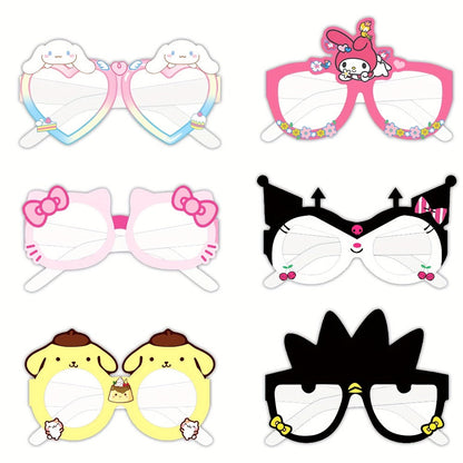 Sanrio Photo Booth Glasses Props 12 Pcs Hello Kitty Kuromi My Melody Cinnamoroll Gudetama for Parties, Celebrations and Guest Favors