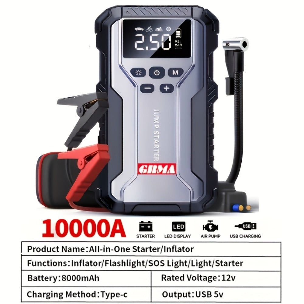 Car Jump Starter with Air Compressor 150PSI – 7-in-1 Portable Emergency Battery Booster Pack for Gas & Diesel Engines, Digital Display